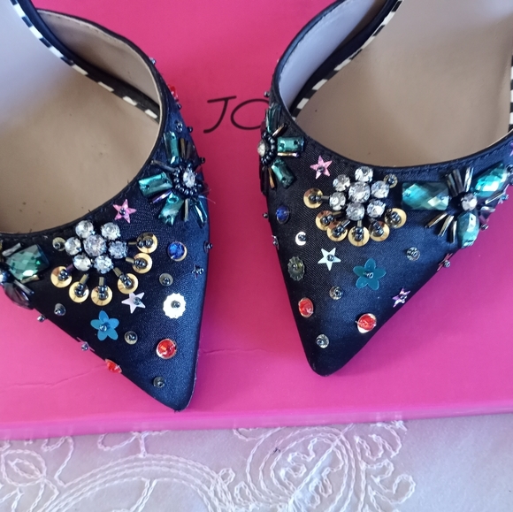 Betsey Johnson Shoes - Betsy Johnson Black Satin Embellished Heels